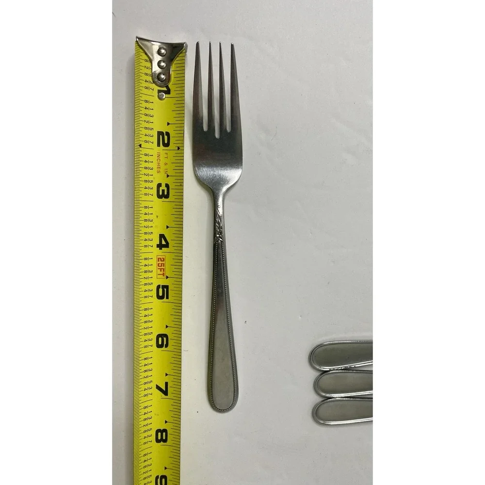 4 Rogers Beaded Elegance Stainless Korea Tablespoons Dinner Forks 7-1/2